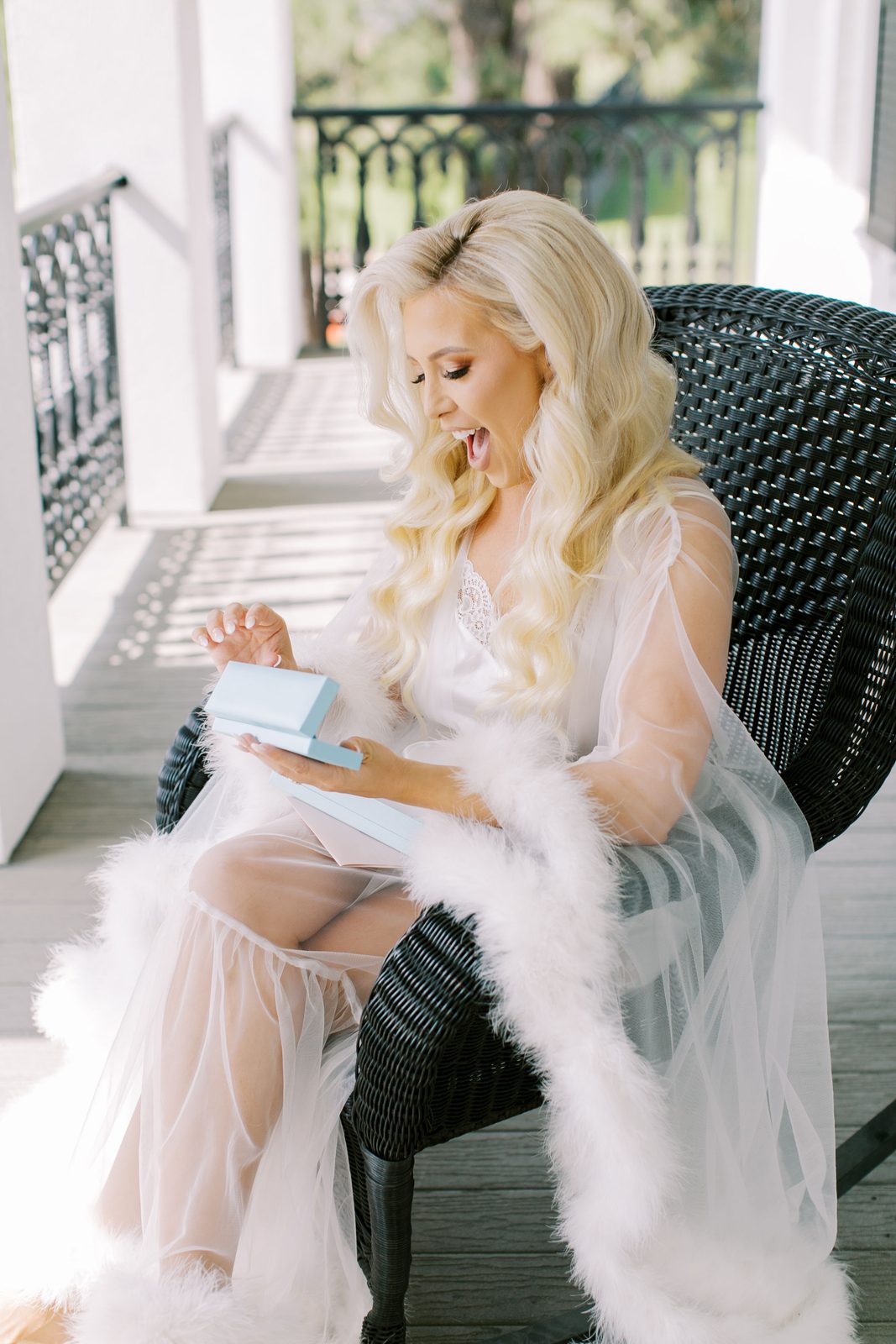 Alexa reacting joyfully to a wedding-day gift