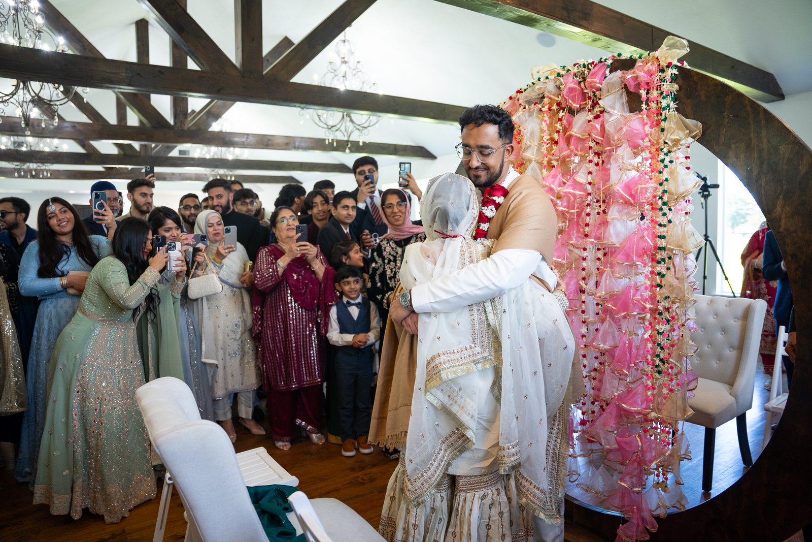 An emotional family embrace before the ceremony