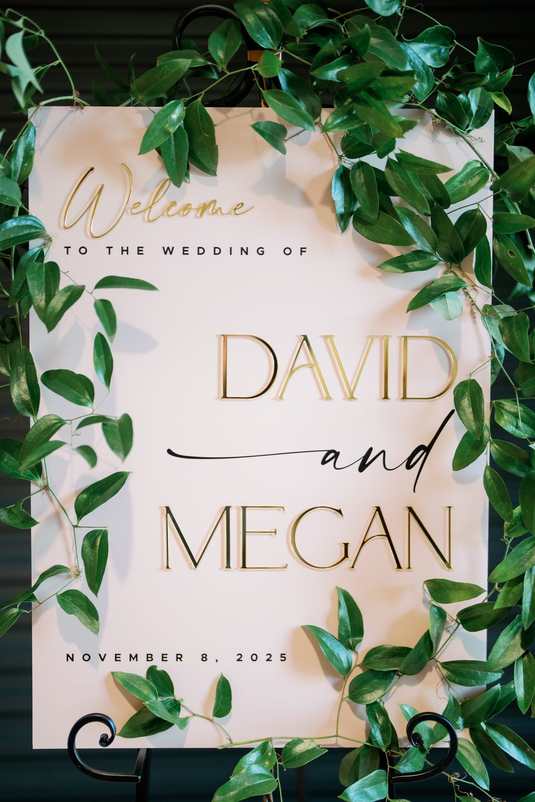 Welcome sign for the wedding of David and Megan