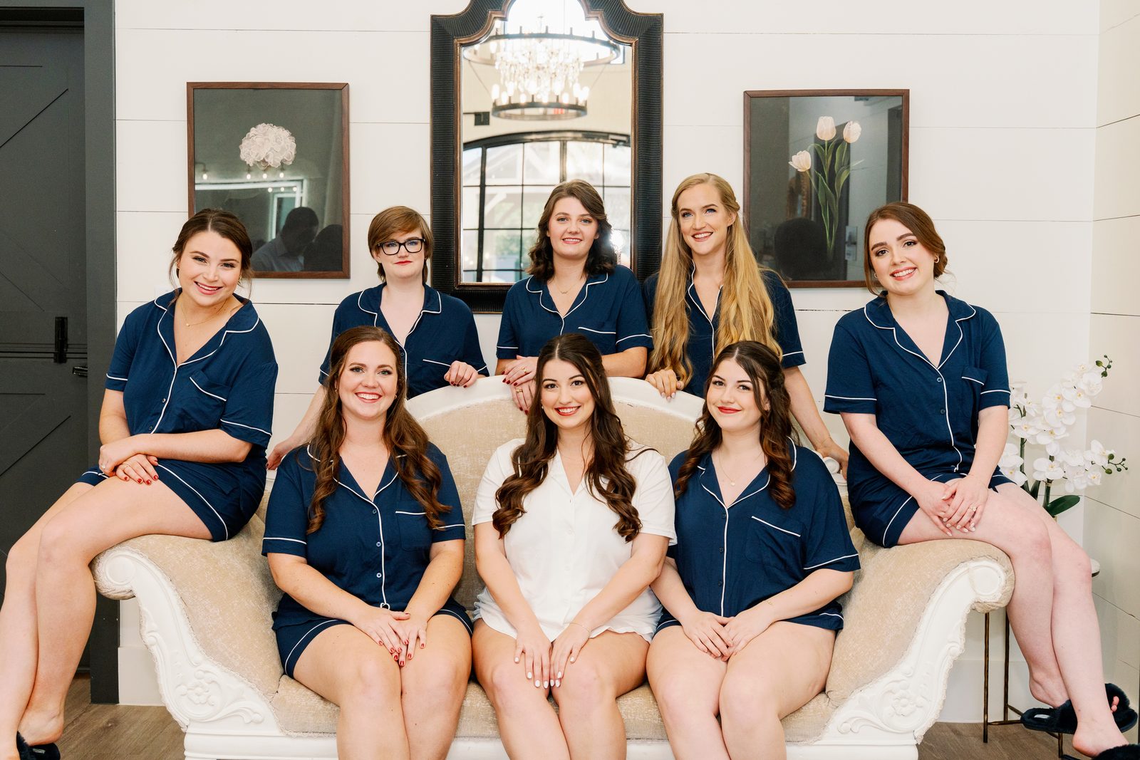 Megan and her bridesmaids in matching pajamas