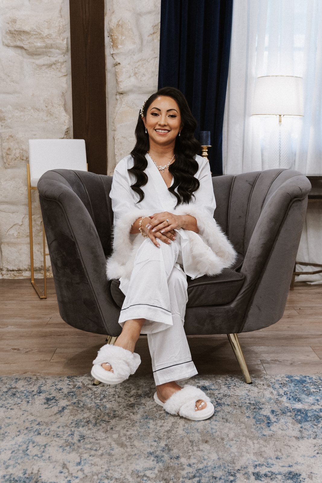 Perla getting ready in pajamas and fuzzy slippers