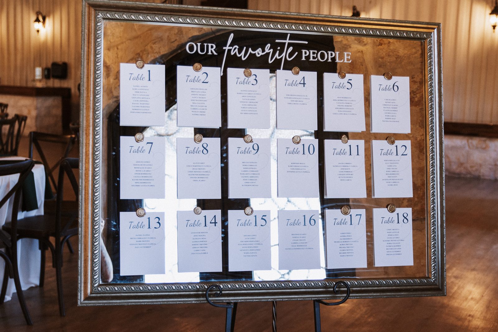 Seating chart board reading Our Favorite People